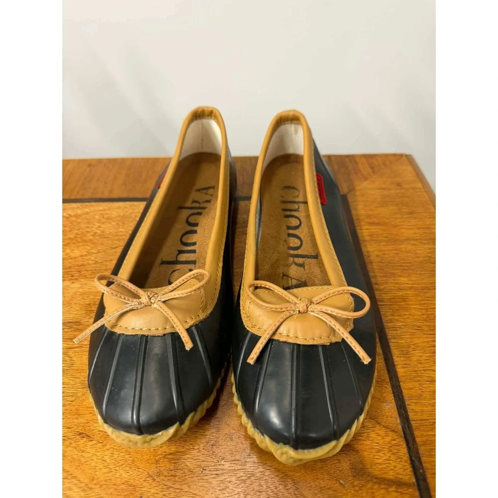 Chooka  Womens 9 Duck Skimmer Black Rubber Waterproof Ballet Flats‎ C1616999